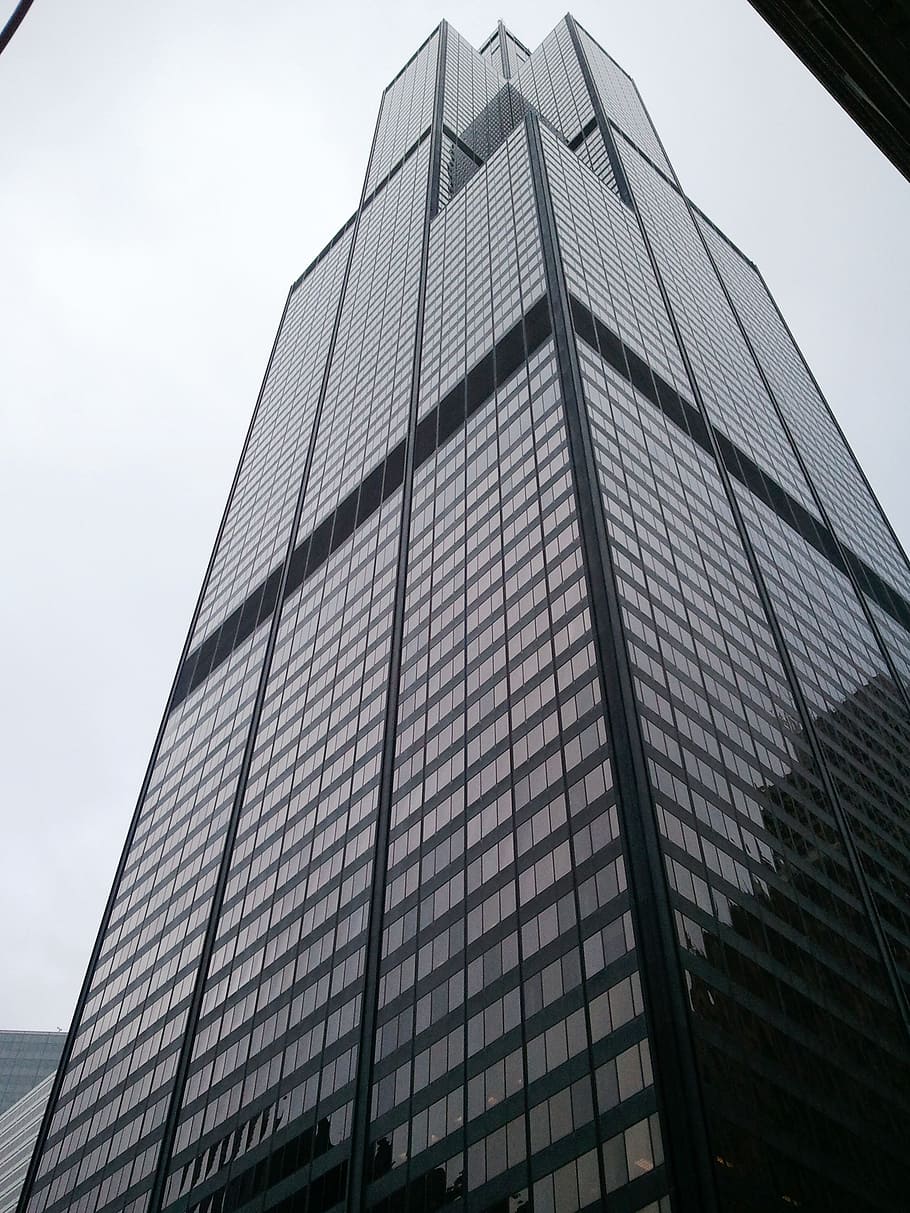 Černá, budova, během dne, Chicago, Sears věž, willis věž, vzestup, architektura, panoráma, město, panoráma města