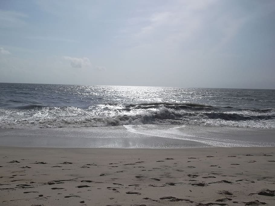 pantai, cerah, damai, laut, liburan, pasir