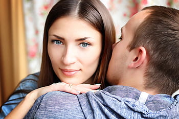 woman, red, lips, man, kissing, hair, girl, inside, room, love, my love
