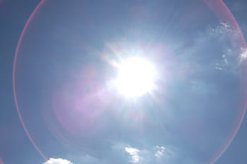 solljus, halo, Sol, ljus, strålar, himmel, moln, blå, sommar, värme, hitzefrei