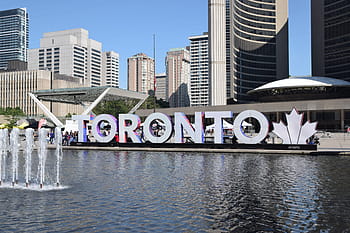 toronto, segno di toronto, Toronto Ontario Canada, Fontana, cielo blu, Canada, città, estate