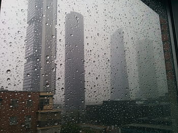 Drops, City, Wet, Torres, rain, skyscraper, madrid, glass, drop, weather, raindrop