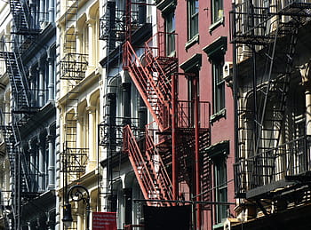 new york, city, architecture, building, facade, fire escape, escape, escape route, head of rescue, external staircase, usa