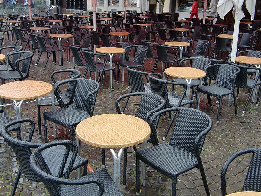 rain, chairs, street cafe, seat, cafe, moist, gastronomy, empty chairs, rainstorm, trueb, wet