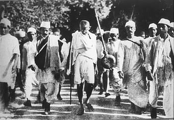 Mohandas Karamchand Gandhi, peace movement, 1930, black and white, muslims, full length, people, large group of people, walking, number of people, adult