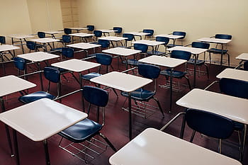 Weiß, Tabellen, schwarz, Stühle, Zimmer, Klassenzimmer, Schule, Schreibtische, Reihen, Bildung
