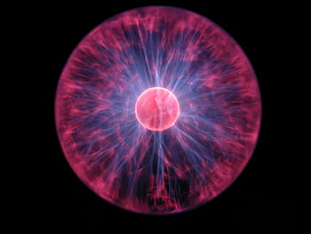 red, plasma globe, close-up photo, electricity, plasma, discharge, lamp, ball, dome, sphere, orb
