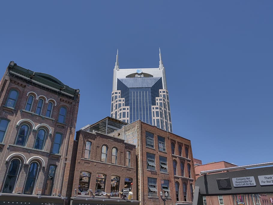 architektura, město, cestovat, nebe, budova, budova batman, v budově, nashville tn