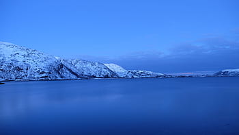modrá obloha, oceán, úžasný, Krásná, modrý, nebe, moře, fjord, sníh, hora, zimní