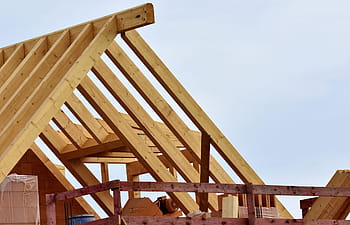 hnědý, dřevěný, Dům, zataženo, modrý, nebe, střešní vazník, entablatury, architektura, dřevěná konstrukce, dřevo