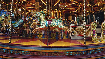 Karussell, Messe, Reiten, Spaß, Unterhaltung, Vergnügen, Beleuchtung, Karneval, Pferd