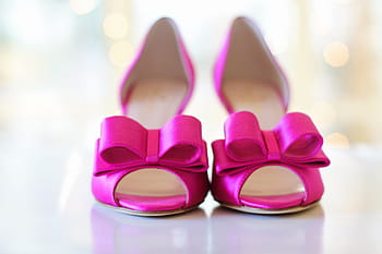 pair, pink, leather peep-toe heeled sandals, pink shoes, wedding shoes, bows, wedding, bride, fashion, celebration, elegance