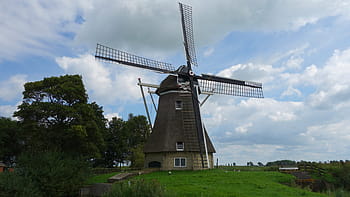 Mühle, Windmühle, historische Mühle, Historisches Gebäude, Mühlenblätter, Dochte, Dochte aus Holz, Niederländische Mühle, holländische Landschaft, Landschaft, Niederlande