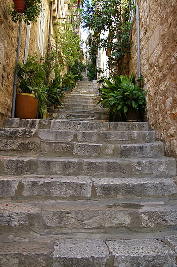 šedá, beton, schodiště, kalhoty, schody, Dubrovnik, starého města, ulice, kroky, architektura, kamenný materiál