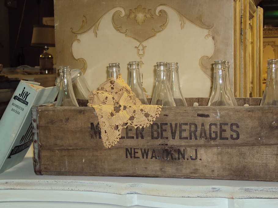 still life, bottles, old, glass, beverages, alcohol, miller, beer, vintage