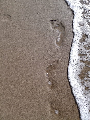 plaża, ślady, piasek, ślady stóp, ślad stopy, ślad, morze, wydruki, plaża piaskowa, lato, wakacje
