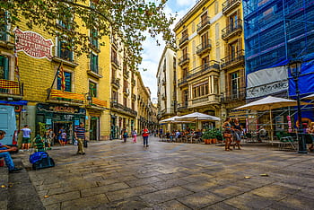 city road, Barcelona, Street, Spain, Morning, Cafe, urban, city, european, outdoors, people