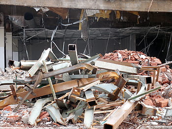zchátralá budova, pád, demolice, Stavební práce, místě, zřícenina, zničeny, stavební sutiny, zničení, zbourán, odtrhnout