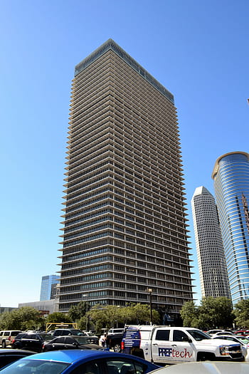 mrakodrap, Houston, texas, kancelářská budova, zaparkovaná auta, parkoviště, Amerika, v centru města, město, panoráma, architektura