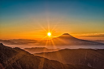 montanhas, foto do nascer do sol, sol, mt fuji, japão, paisagem, alpes do sul, outubro, pôr do sol, montanha, natureza