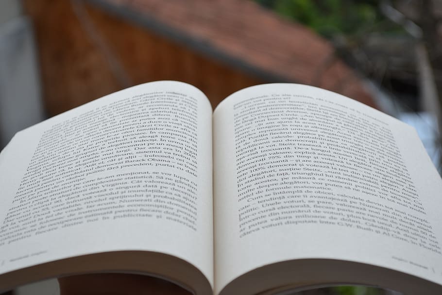 selective, focus photography, book, opened, words, text, page, paper, read, idea, communication