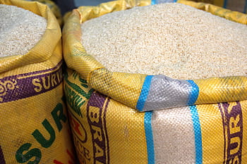 rice, inside, yellow, sack, bag, china