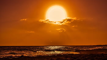 sun above ocean, sun, clouds, afternoon, sky, sunset, sunlight, sunbeam, horizon, autumn, sea