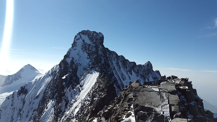 piz bernina, vysokohorský, biancograt, summitu, graubünden, švýcarsko, hory, vysoké hory, ledovec, sníh, alpinismus