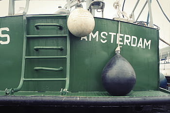 dva, bílý, Černá, zařízení, zelená, loď, bóje, rybolov, amsterdam, žebřík, dok