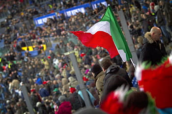 Itálie, fanoušci, dav, stadión, tribuna, vlajka, trikolóra, Řím, olympijské hry, ragby, vlajka Itálie