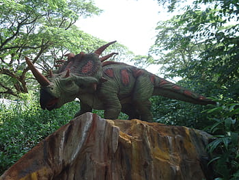 dinosaurio, triceratops, jurásico, reptil, exposición, diversión para niños, bosque, parque
