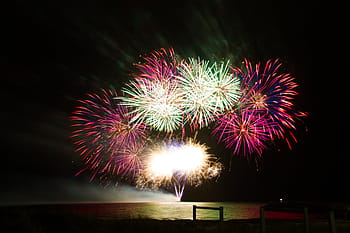 fuochi d'artificio, prese, notte, macro, fotografia, Multi, colorato, tempo, spiaggia, costa, mare