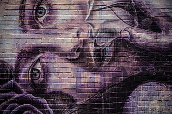purple, applied, brick wall, london, england, Details, East, London, England, urban, graffiti, street Art
