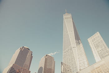 šedá, městských staveb, nízký, úhel, fotografování, vysoký, věže, věž svobody, New York, město, budov