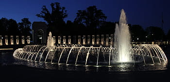 Sunset, Memorial, Wwii, lighting, landmark, monument, washington, dc, illuminated, fountain, water