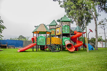 red, green, yellow, outdoor, playset, Fun, Game, Kids, Playground, outdoors, grass