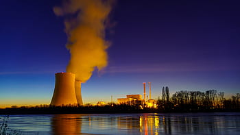 nuclear power plant, rhine, night, sunrise, cooling tower, river, power supply, technology, mood, steam, electricity