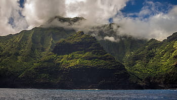 mountain, body, water, sea, ocean, blue, wave, nature, beach, coast, shore