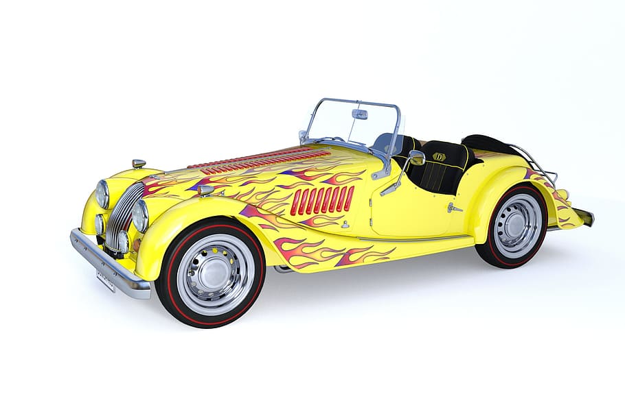 vinobraní, žlutá, Červené, konvertibilní, kupé ilustrace, sportovní auto, vozidlo, přeprava, automobil, auto