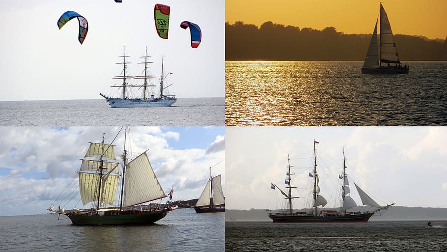 Collage, Sailing Ships, Windjammer, sail, water, holiday, hobby, port, sport, sailing, mediterranean