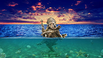 ganesh, underwater, photoshop, sea images, a line between under, and out of the water, ocean images, pearls, photo manipulations, photo manipulation ideas, photos