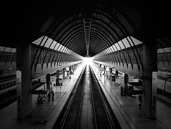 Santa justa tren istasyonu, siyah ve beyaz, monokrom, seyahat, taşımacılık, demiryolu, Izlemek, bina