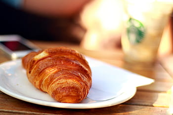 croissant, pastry, breakfast, food, plate