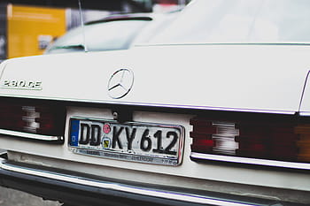 white, mercedes-benz sedan, daytie, vintage, car, plate, number, travel, plate number, vehicle, transportation