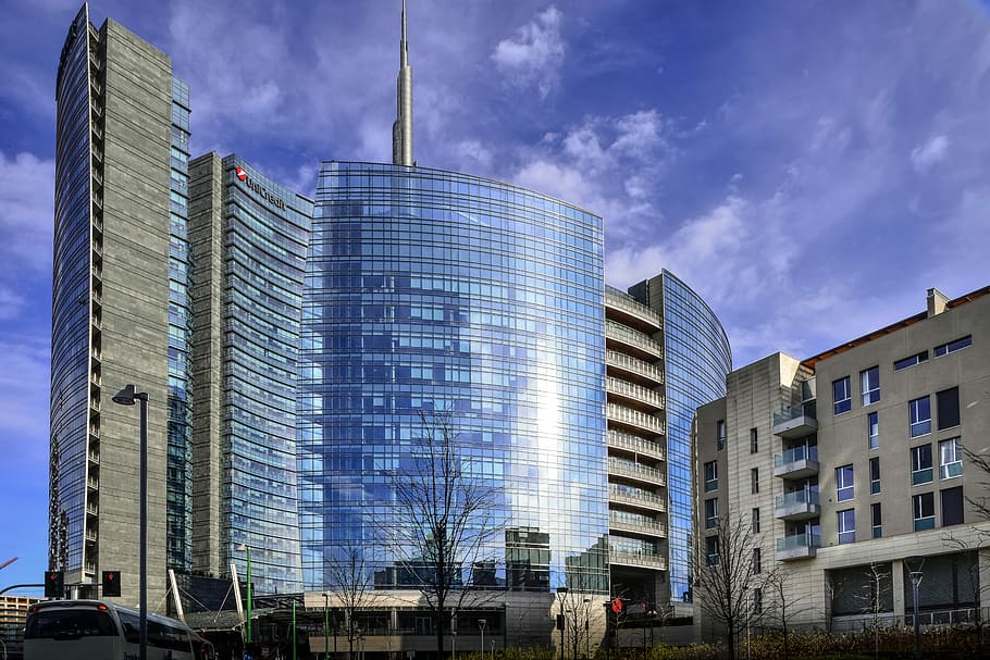 milan, itálie, lombardie, móda, Milán, Itálie, podnikání, bank, mrakodrapy, finance, mrakodrap, exteriér budovy