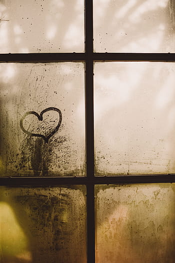black, heart print, glass window, window, heart, drawing, pane, dirt, paint, art, raindrops