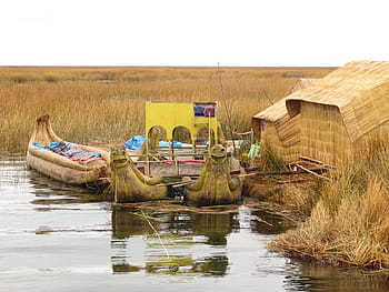evin yanında tekne, titicaca, göl, Peru, Bolivya, andes, titicaca, göl, cordillera, adaları, yüzen, tekneler