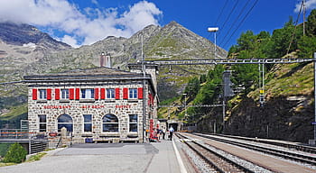 people, standing, railway, alp grüm, bernina railway, station, railway station, mountain station, stay, restaurant, buffet