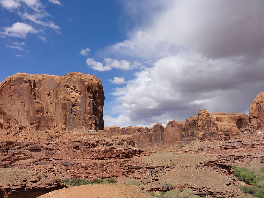 paesaggio, estate, cielo, nuvole, orizzonte, pietra, roccia, scogliera, deserto, sud-ovest, Utah
