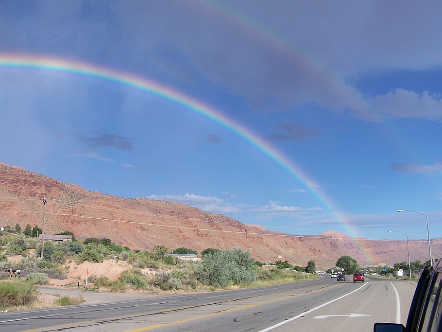 duha, moab, moab ráfek, utah, poušť, venkovní, mraky, nebe